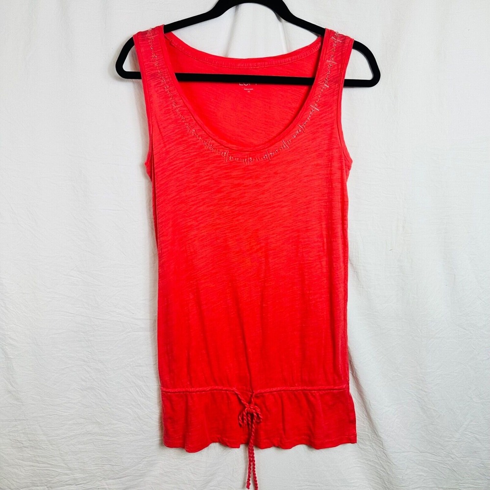 Ann Taylor LOFT Womens Tank Top Tie Cinched Waist Size XSmall Orange Sleeveless‎